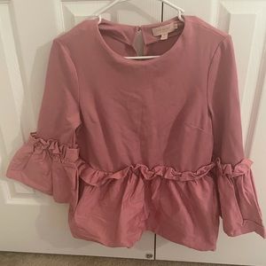 Ted Baler London Pleat Ruffle Pink Top